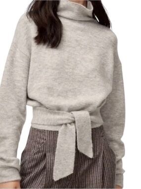Wilfred (Aritzia) Grey Turtleneck Alpaca Wool Blend Front-Tie Sweater Size S